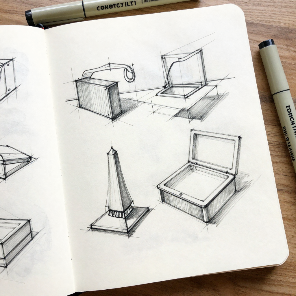 Design proces met creatieve schetsen en visuele conceptontwikkeling